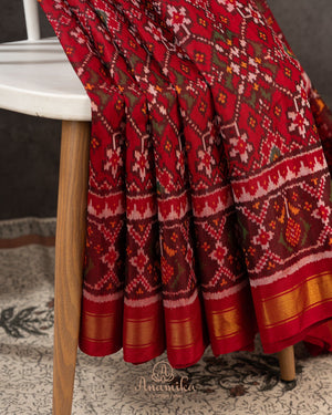 Patola pure silk saree in red with intricate weaving