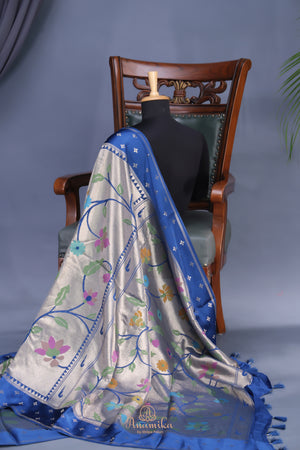 A beautiful Paithani inspired Georgette saree - Royal Blue