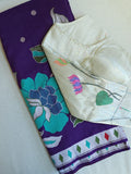 Tusser georgette saree in purple with all over floral weave and paired with pure paithani blouse