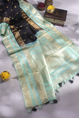 Kanjeevaram in black and sea green combination