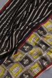 Black Chanderi Silk Saree with hand painted kalamkari border