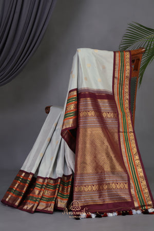 Gadwal Pattu saree in grey and brown