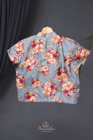 Pastel Blue Bloom Tissue Silk Saree