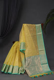Gorgeous Chanderi saree in lemon yellow and blue combo
