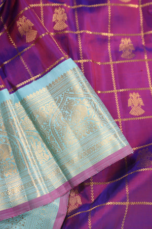 Gadwal pattu saree in the most beautiful majenta and aqua blue