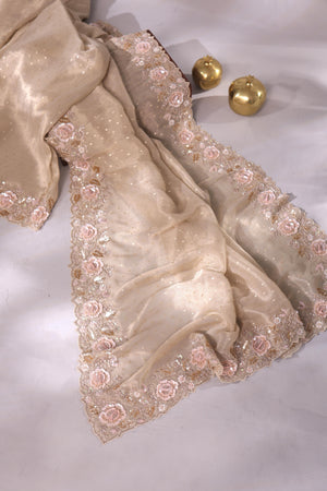 Brocade tissue georgette sarees with intricately embroidered border