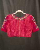 Muslin jamdaani saree in hot pink with floral weave and woven sequins