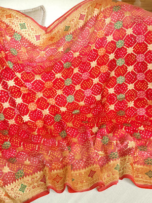Red & Peach shaded Bandini Georgette saree