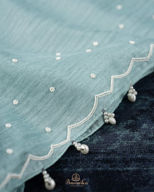 Pure tusser silk saree - pearl work elegance