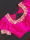 Gold Tissue muslin jamdaani saree with a pink blouse
