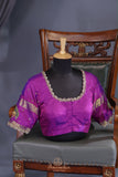 Blue and purple kanjeevaram with floral applique border