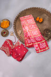 Bandini gharchola on gaji silk in hues of peach and pink