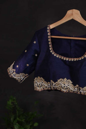 Rich navy blue blouse with grand zardosi work