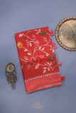 A beautiful floral Tusser Georgette - Orange Peach