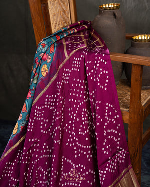 Kalamkari and Bandini fusion on modal silk