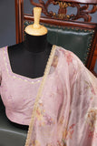 A dreamy floral organza in beautiful shades of dusty rose pink