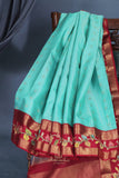 Sky Blue and red kanjeevaram with floral applique border