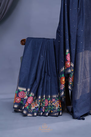 Soft Tussar with a contemporary elegance- Navy Blue