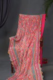 Designer Georgette Saree in hues of orange, peach, red and pink