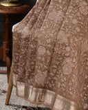 Organza saree in light brown with all over thread embroidery (Copy)