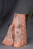 Crushed tissue saree in peach with beautiful cutwork border