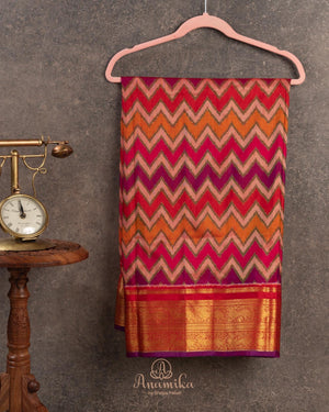 Beautiful Twill Silk Saree in orange and kanchi border