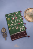 A beautiful floral Tusser Georgette - Bottle Green