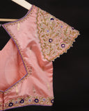 Raw mango silk saree in a beautiful violet and baby pink combo