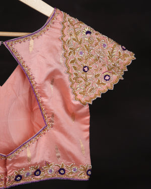 Raw mango silk saree in a beautiful violet and baby pink combo