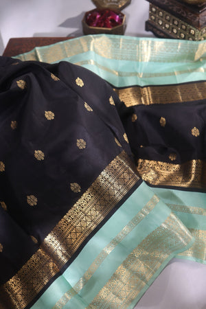 Kanjeevaram in black and sea green combination
