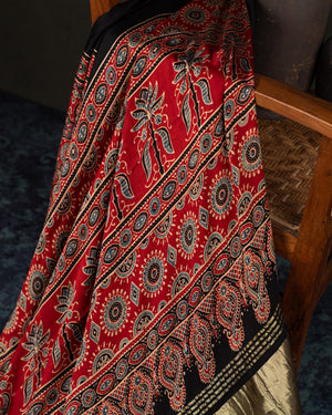 Beautiful black ajrak saree on modal silk