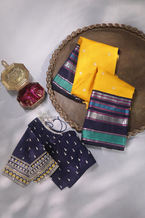 Kanjeevaram saree in a stunning shade of yellow and black