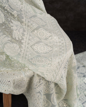 Chikankari georgette saree in light powder blue with beautifully woven sequins