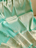 Pastel blue kanjeevaram with heavy bridal work blouse