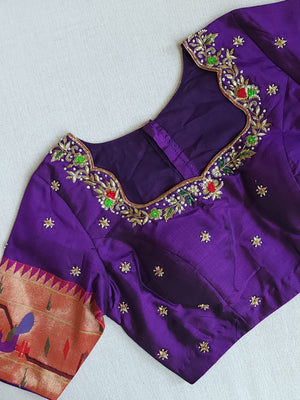Pure Paithani silk Blouse in Purple