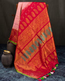 Pink Gadwal tissue saree with a contrast red border