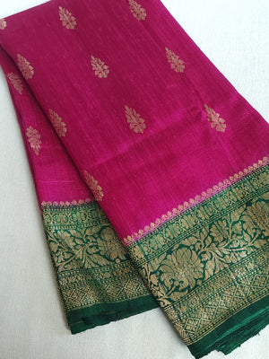 Majenta and Green Dupion Pattu saree