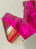 Hot Pink blouse with multi colored patch work sleeves