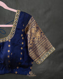 Gadwal Pattu saree in mustard yellow and navy blue