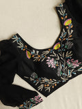 Banarasi Chiffon saree in black with rangkart pattern
