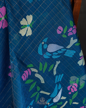 Muslin jamdaani saree in a beautiful peacock blue shade