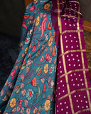 Kalamkari and Bandini fusion on modal silk