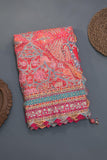 Designer Georgette Saree in hues of orange, peach, red and pink