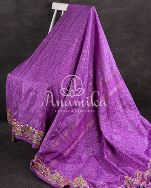 Lilac Ikkat Silk Saree with embroidered border