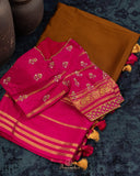 Mysore crepe silk saree in a lovely color combo of earthy brown and magenta