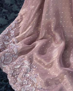 Brocade tissue georgette sarees with intricately embroidered border