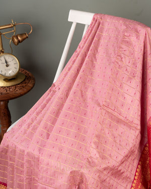Light baby pink Kanchipattu saree with a contrast dark pink border