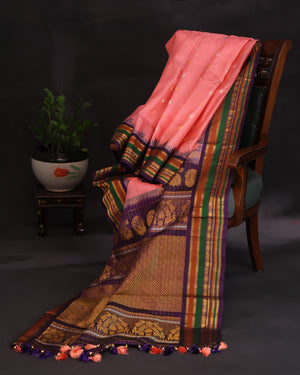 Gadwal saree in a lovely shade of peach and violet