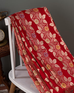 Red Banarasi saree with a heavy bridal zardosi work blouse