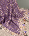 Lavender Goergette Organza saree with zari lines all over